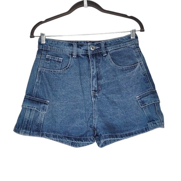 Shein Womens Blue Denim Utility Cargo Shorts With Pockets Size Small - Picture 1 of 9